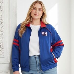 NFL New York Giants Track Jacket Womens XXL Blue Red Full Zip Fleece Lined
